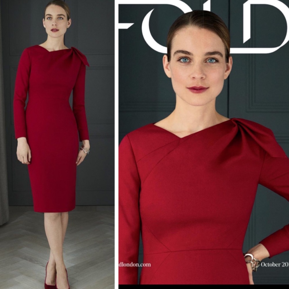 The fold london Melrose Dress Garnet Red Wool Crepe size 14 (12)